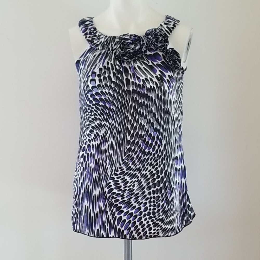 IZ Byer Animal Print rushe ruffle sleeveless Top